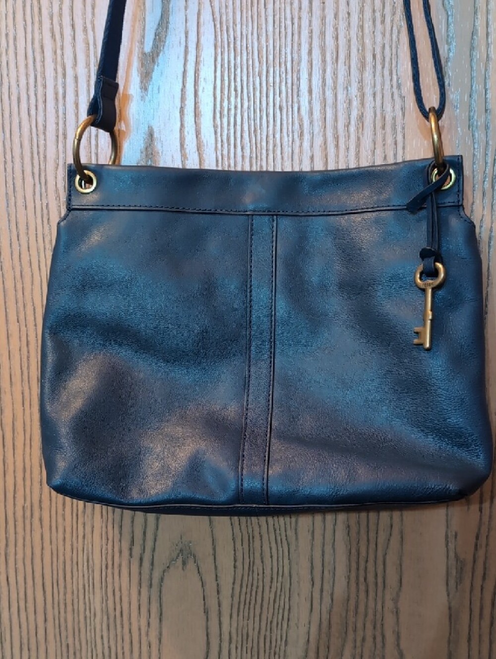 Fossil Caitlyn Leather Crossbody with Dual Zip Front Pockets Navy - Picture 3 of 4